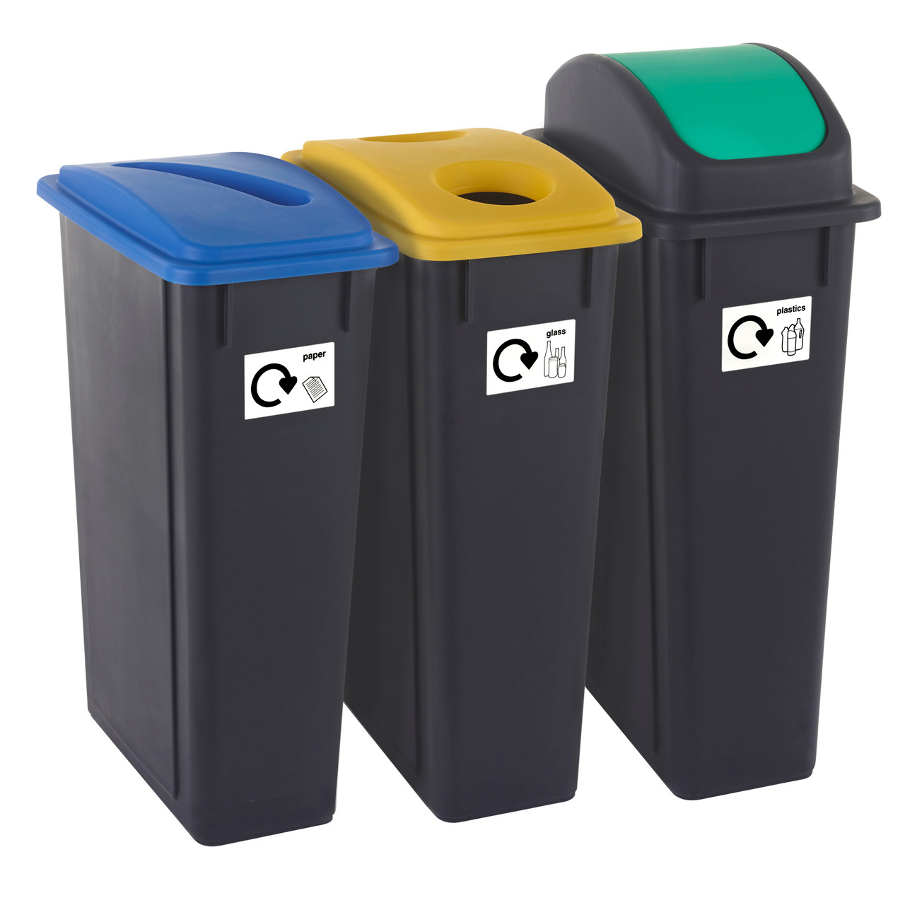 Bright recycling bins showing sustainable waste management