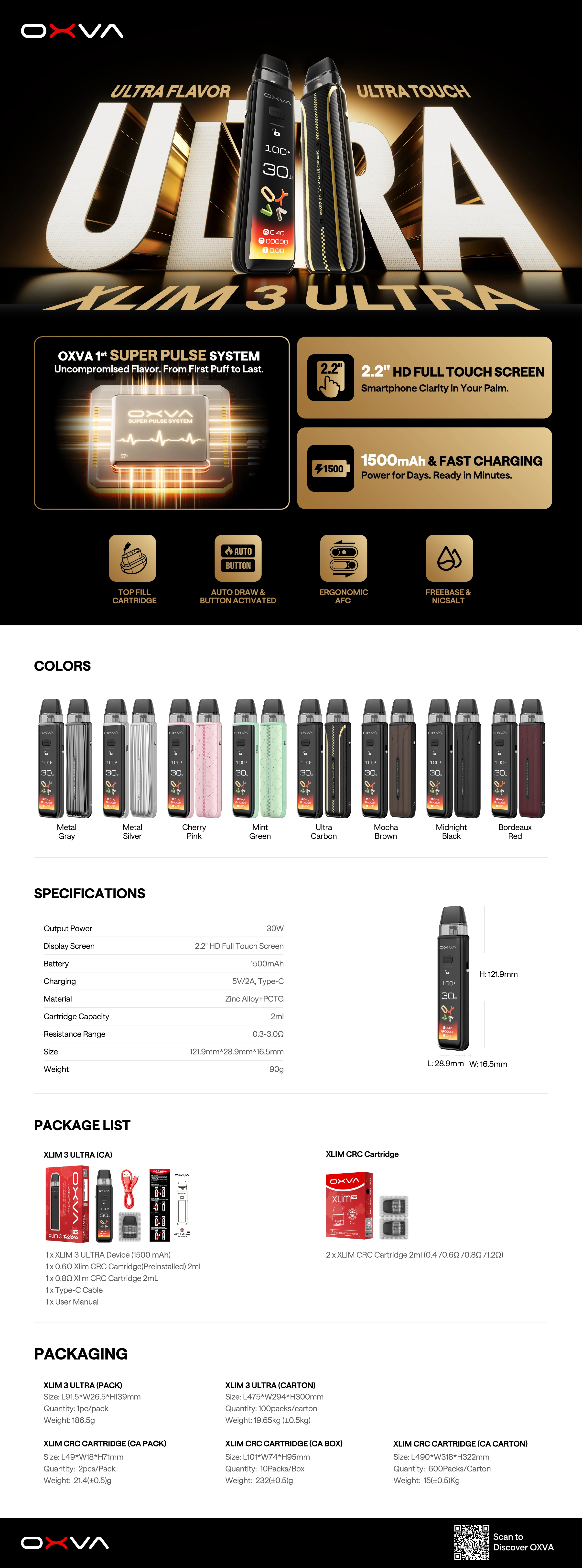 OXVA XLIM 3 Ultra technical specifications diagram