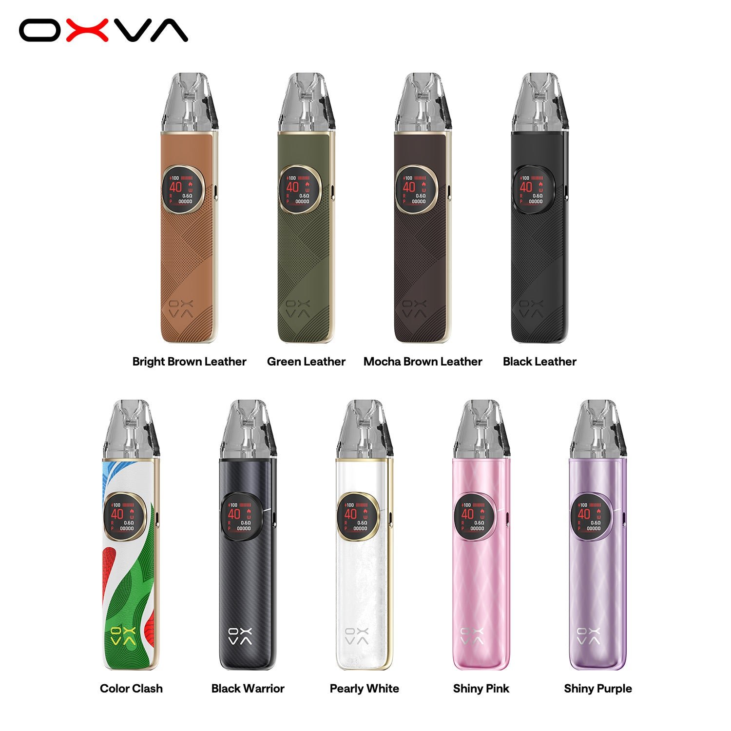 All 9 OXVA NeXLIM 2 colourways lined up together
