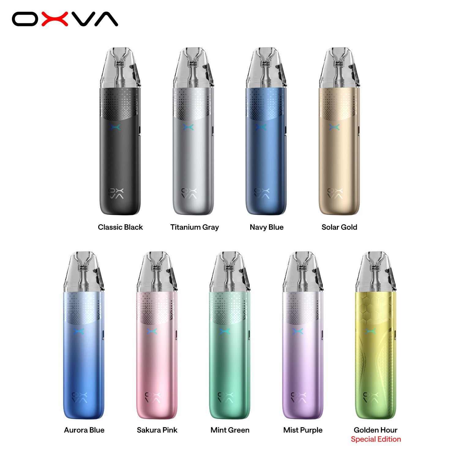 All 9 OXVA NeXLIM 2 Mini colourways lined up together